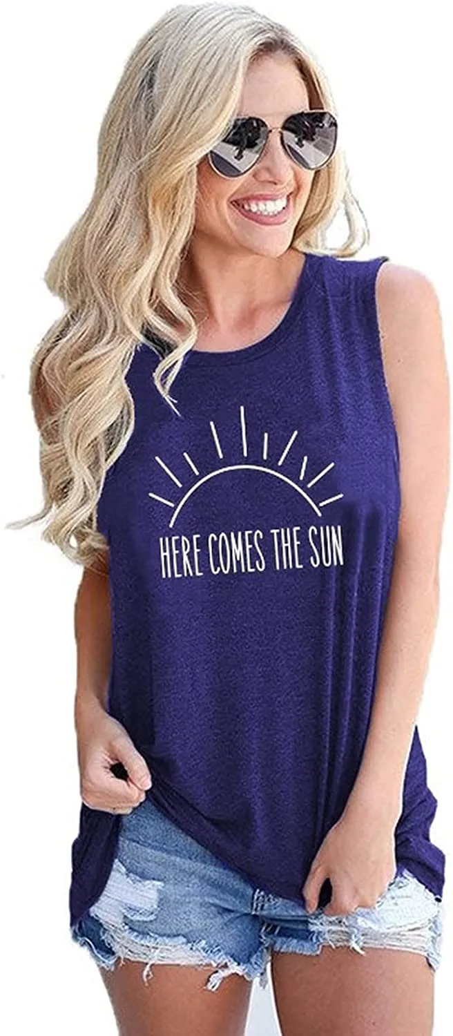 Women Here Comes The Sun Summer Tank Tops Shirt