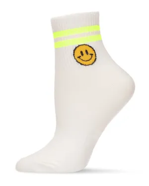 Women's Smiley Neon Stripe Cotton Blend Anklet Sock